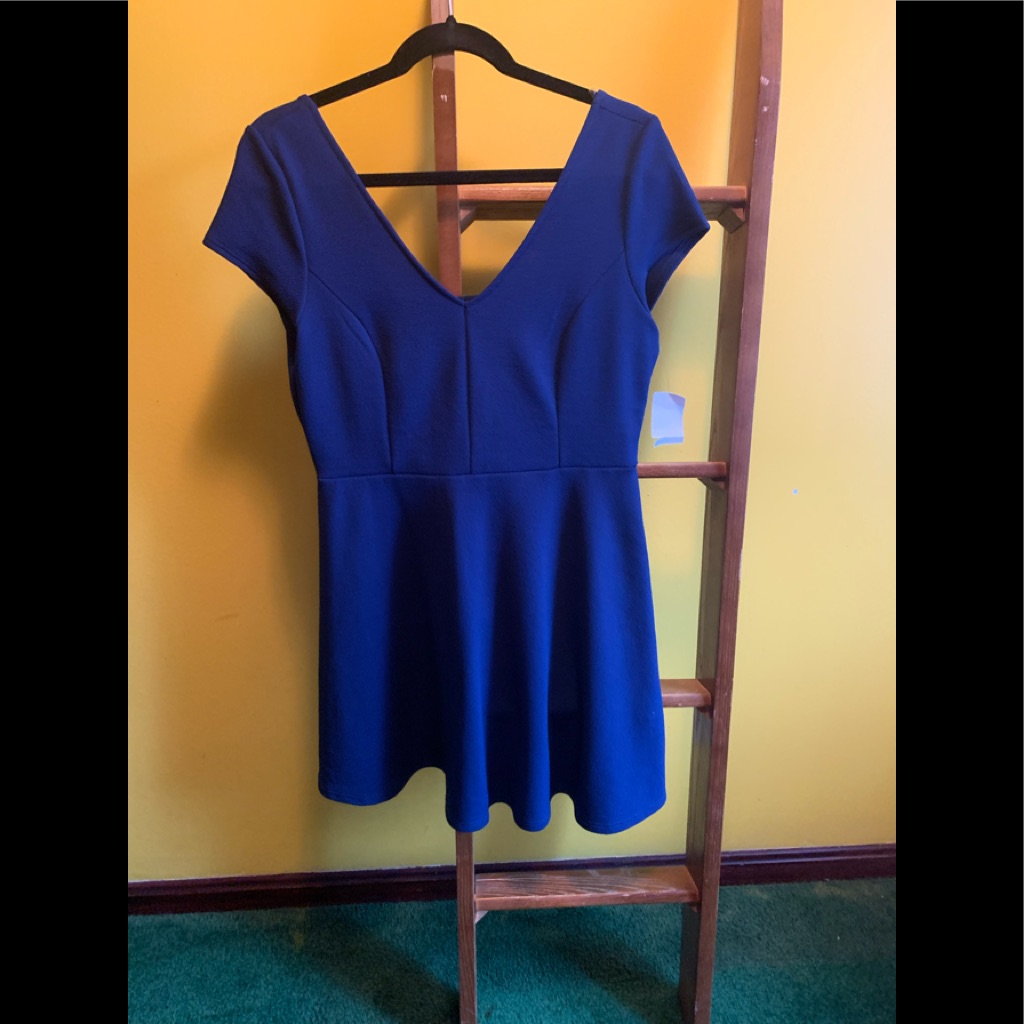 Blue Dress With Zippered Back And Strap
